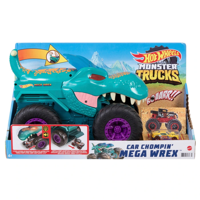 Hot Wheels Monster Trucks Car Chompin' Mega Wrex with Diecast Car 1:64 Scale